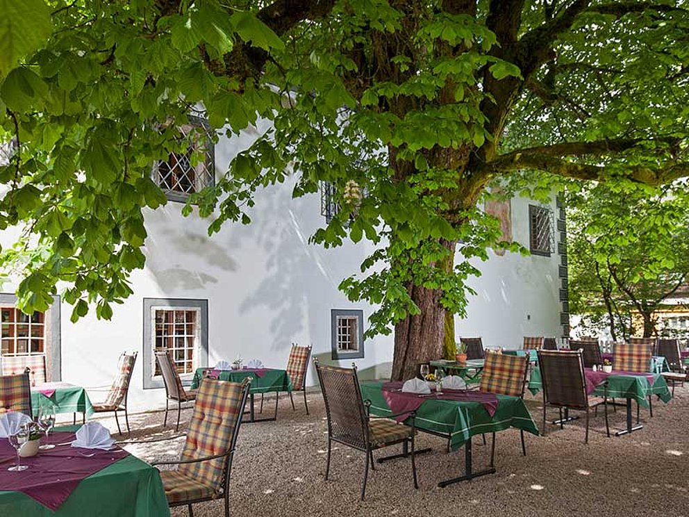 Gastgarten im Landhotel Agathawirt in Bad Goisern