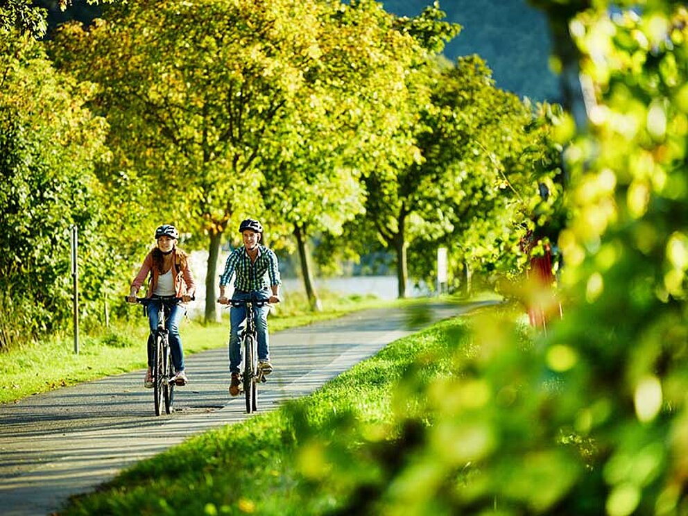 zwei Radfahrer im Radurlaub am Moselradweg in Deutschland