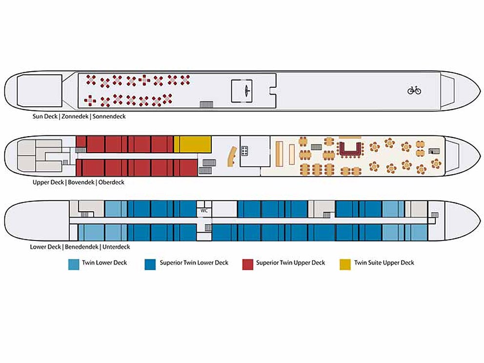 Kabinenplan aller 3 Decks auf der De Holland.