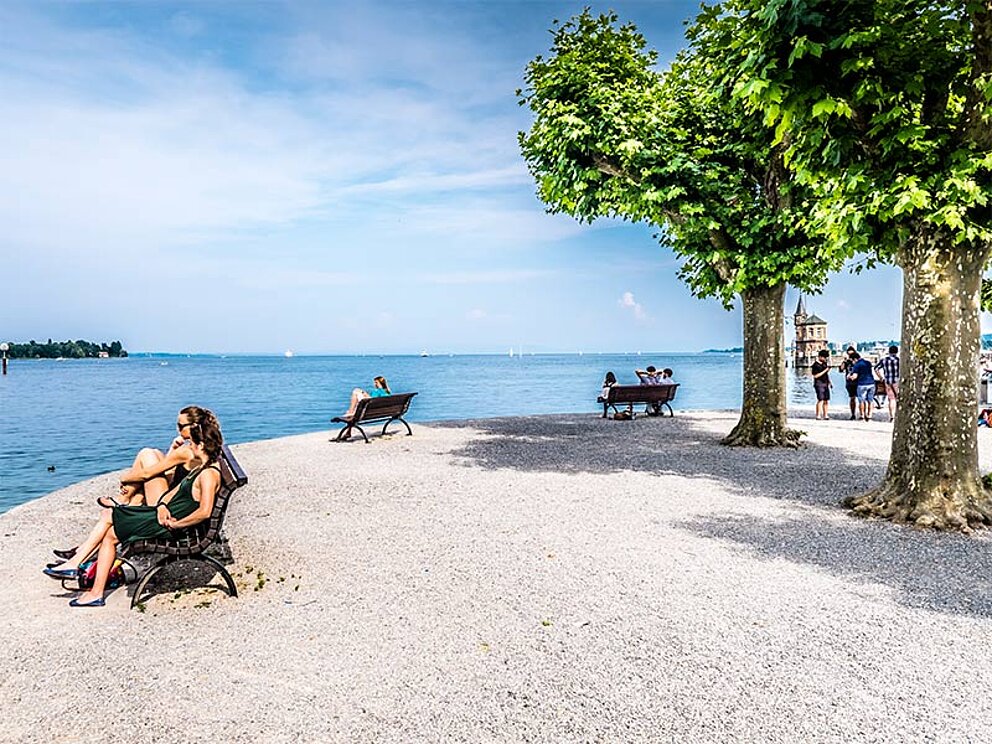 Sonnige Aussicht auf den Bodensee bei Konstanz