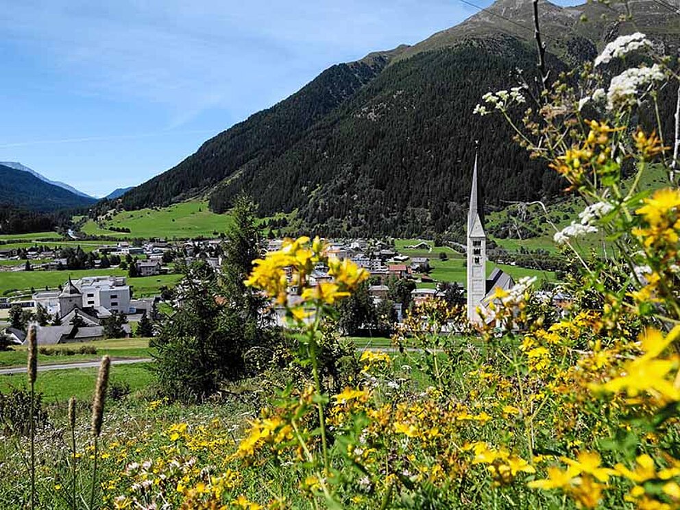 Blick auf den Ort Zernez in der Schweiz