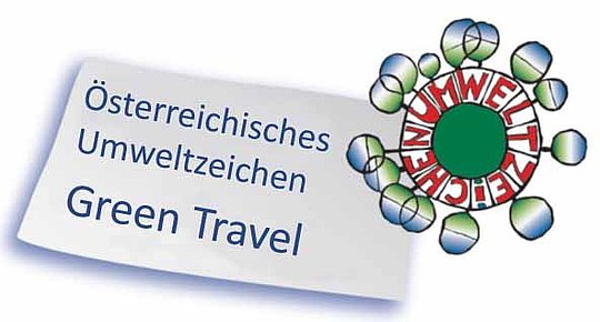 The colorful logo of the Austrian Ecolabel with the addition: For travel offers