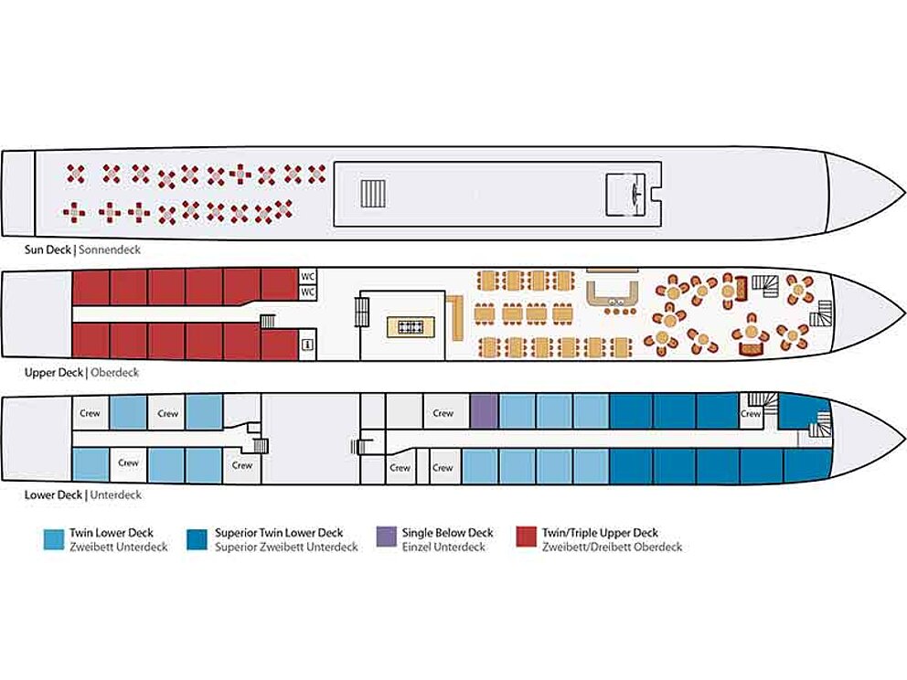 Plan aller drei Decks der De Nassau