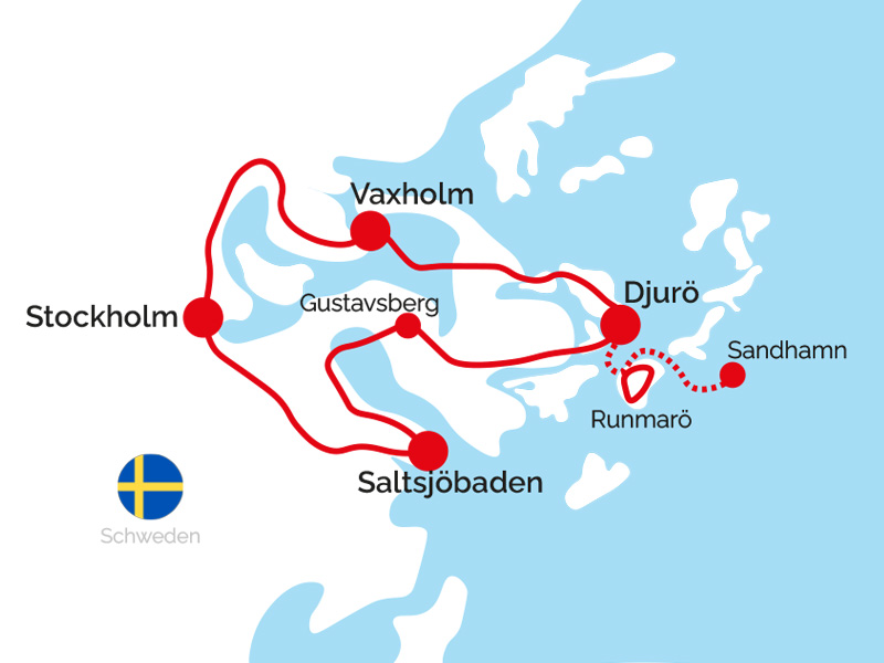 Skizzierte Karte für die Radtour Inselhüpfen in Schweden